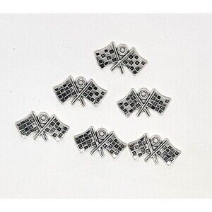 6pcs Beads for Jewelry Making Silver Racing Flag Charms #10397- 3 sets left